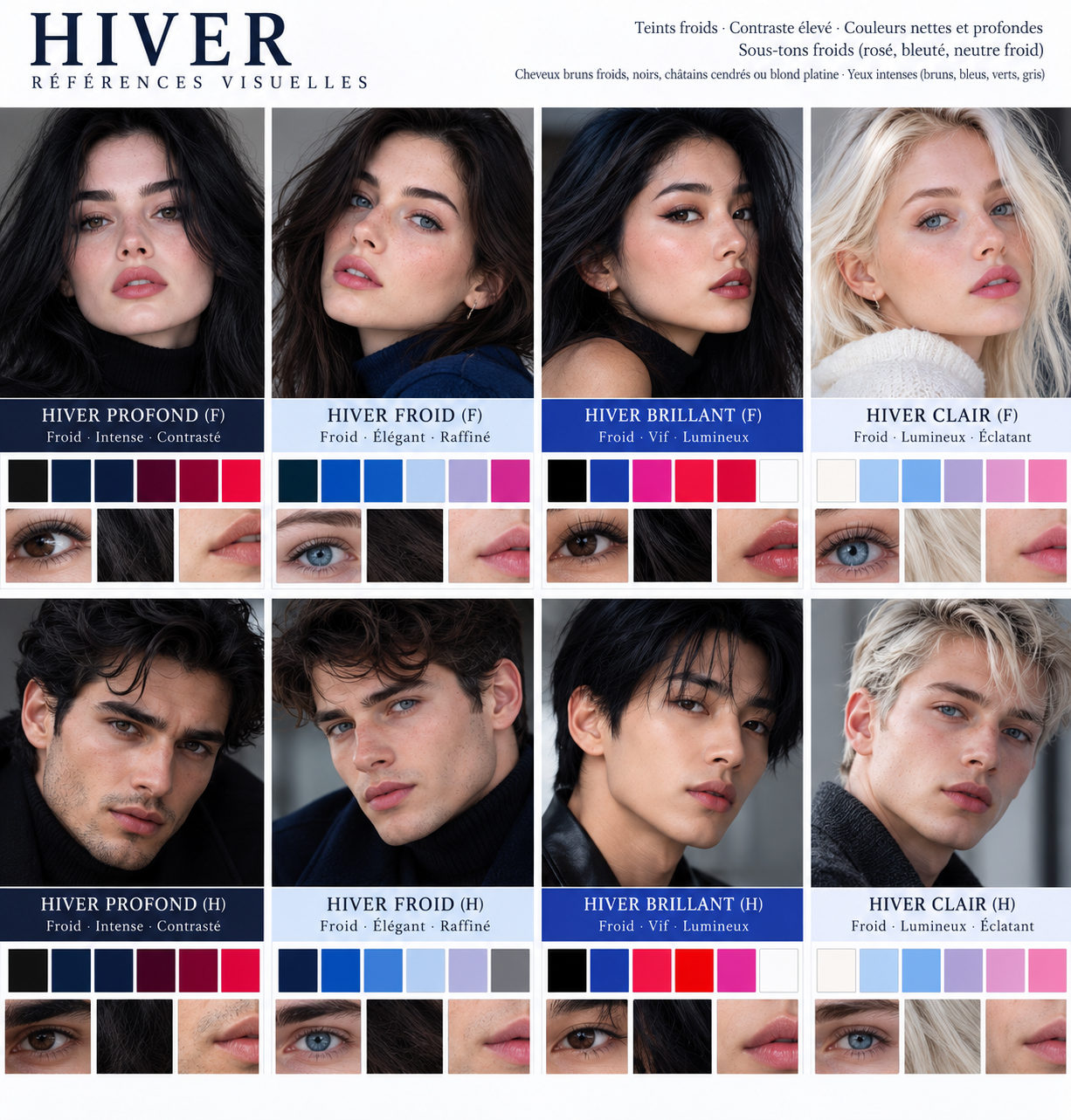 Planche colorimétrique Hiver — pastilles, pas les visages